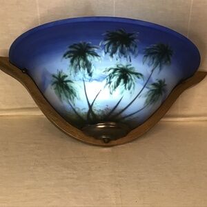 Tropical Handel-Style Reverse Paint Glass Wall Sconces Lamp. Lot of 2